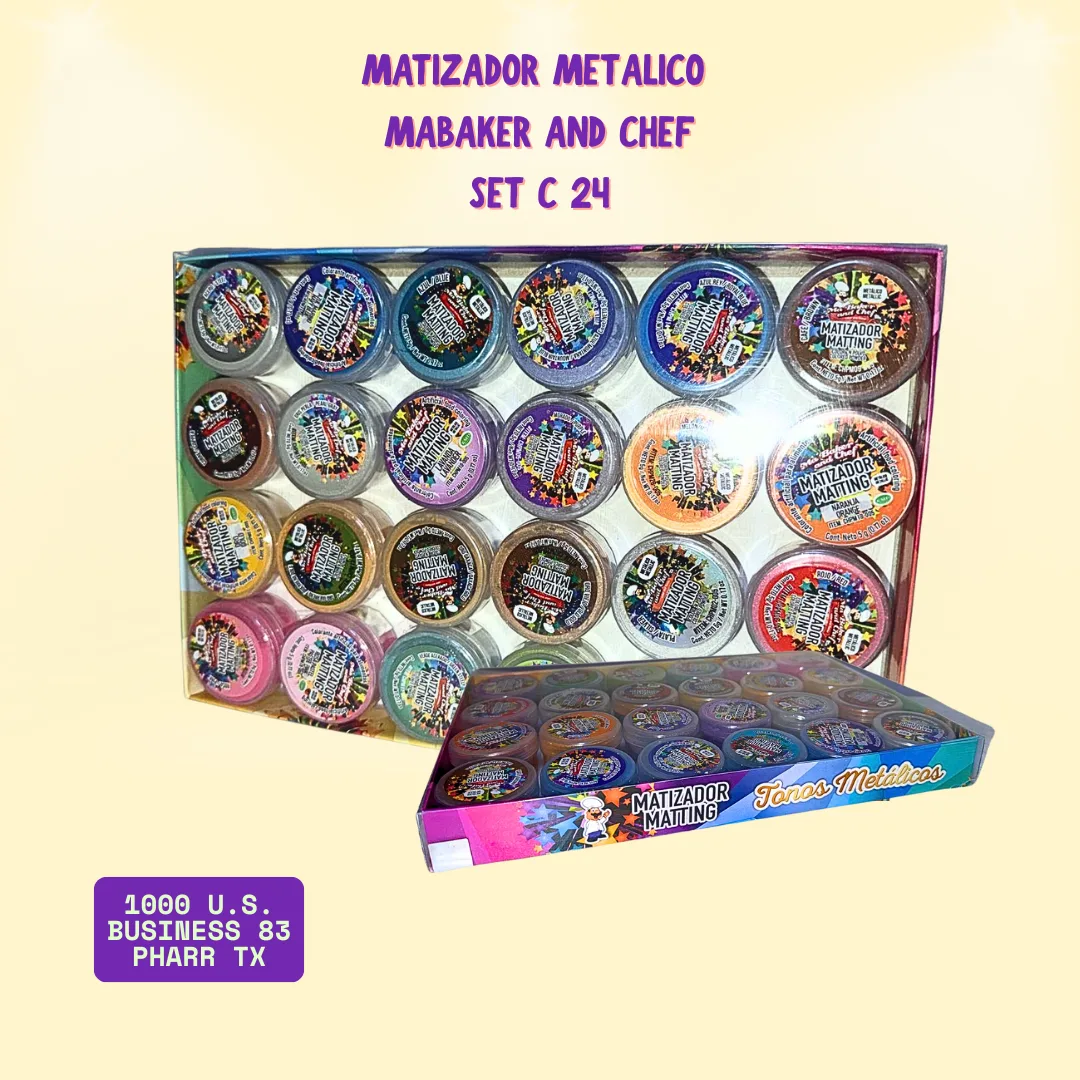 Ma Baker & Chef Matizador Lustre Metálico – Set con 24 Colores (Polvo Metálico Comestible)