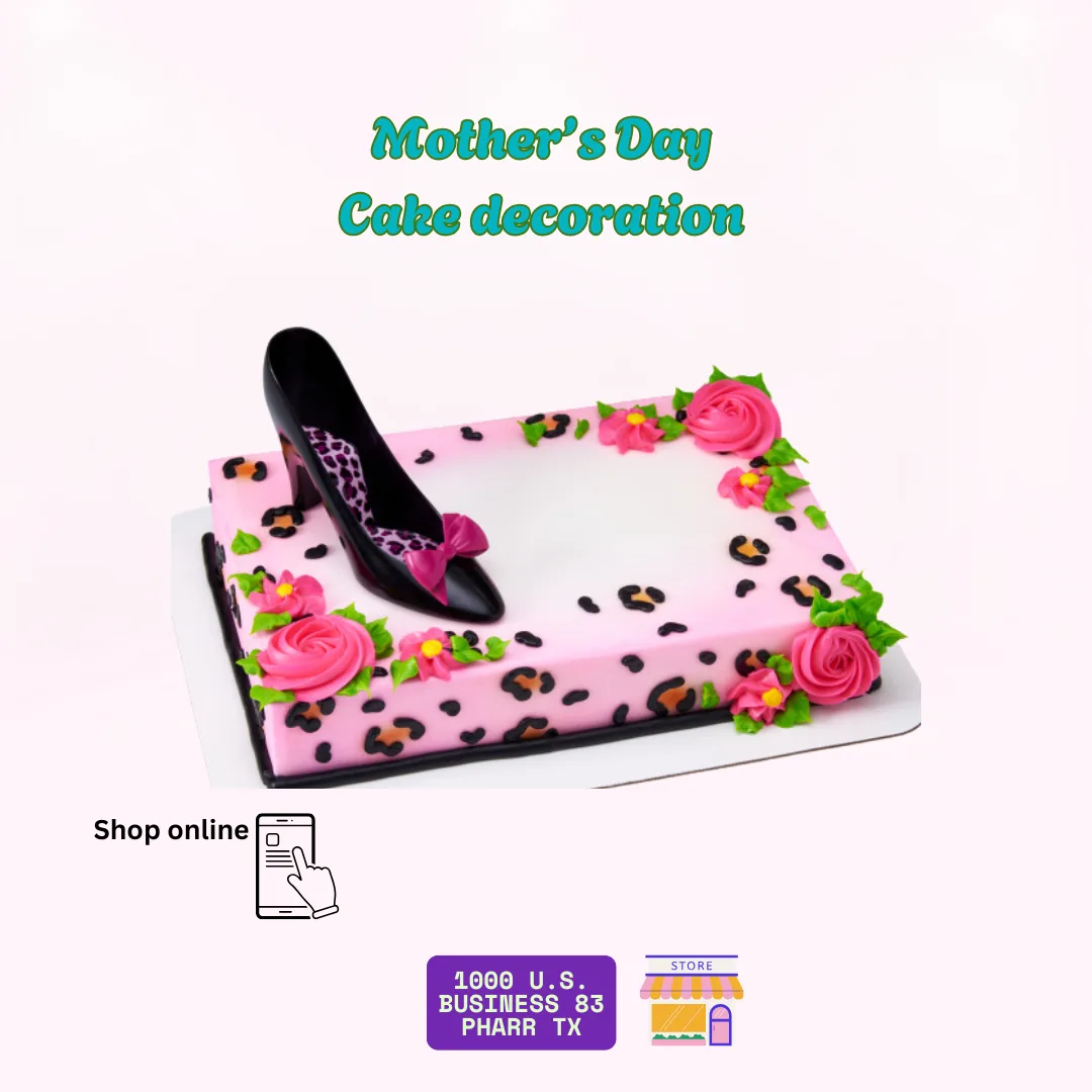 Black High Heel Cake Topper with Pink Bow – Elegant Mother’s Day Decoration
