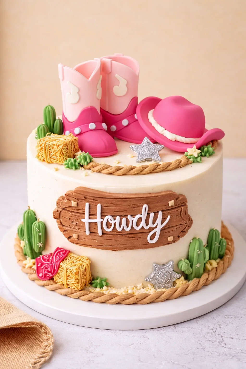 Western Cowgirl Cake Topper Set – Boots & Hat (Pink or Brown)