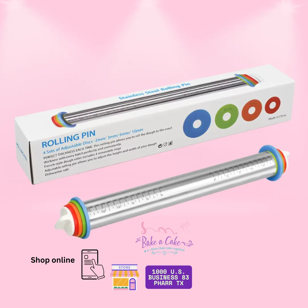 Stainless Steel Rolling Pin with 4 Adjustable Thickness Rings | 2mm 3mm 6mm 10mm | Dishwasher Safe