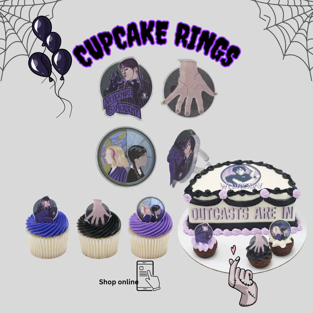 Wednesday Nevermore Academy CUPCAKE rings-1dozen