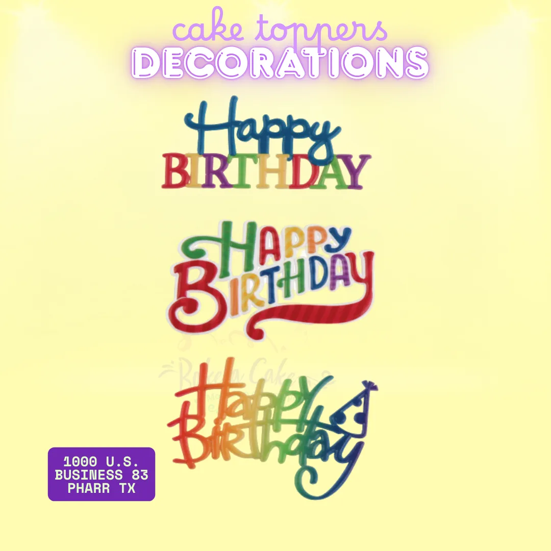 Rainbow Happy Birthday Cake Toppers – Sold Individually in 3 Colorful Designs