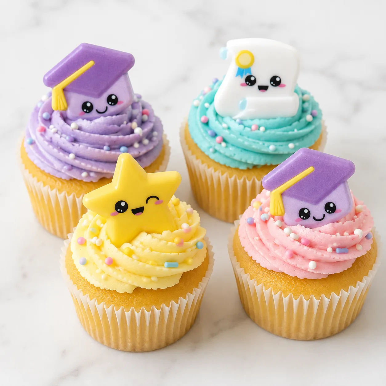 Kawaii Graduation Cupcake Rings – 12 Count
