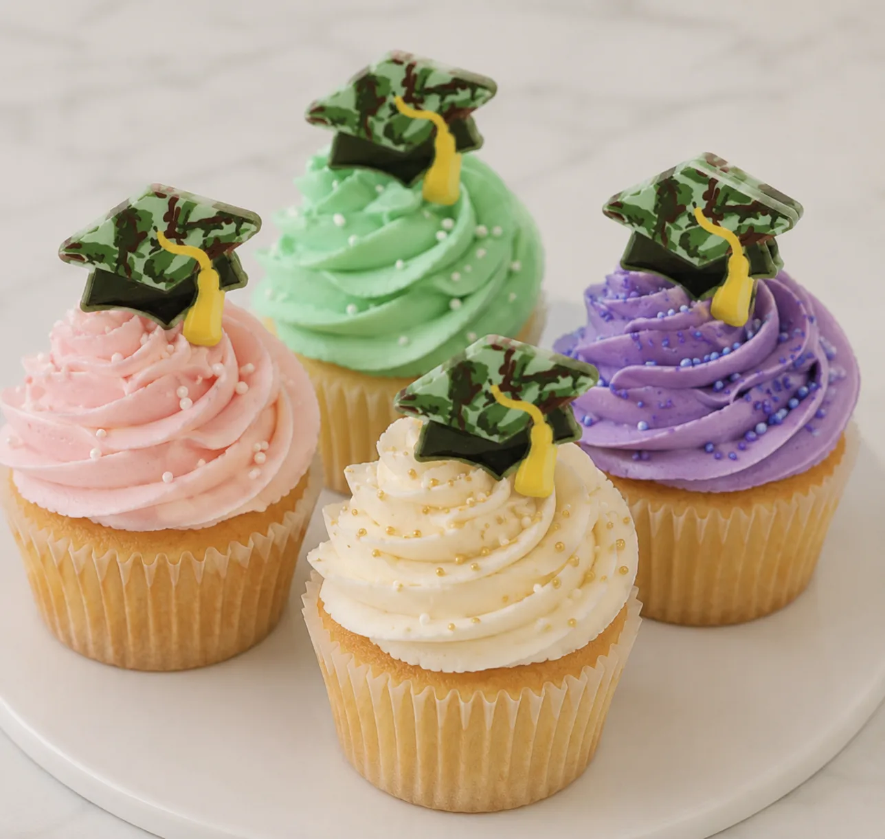 Military Camouflage Graduation Cupcake Rings – 12 Count