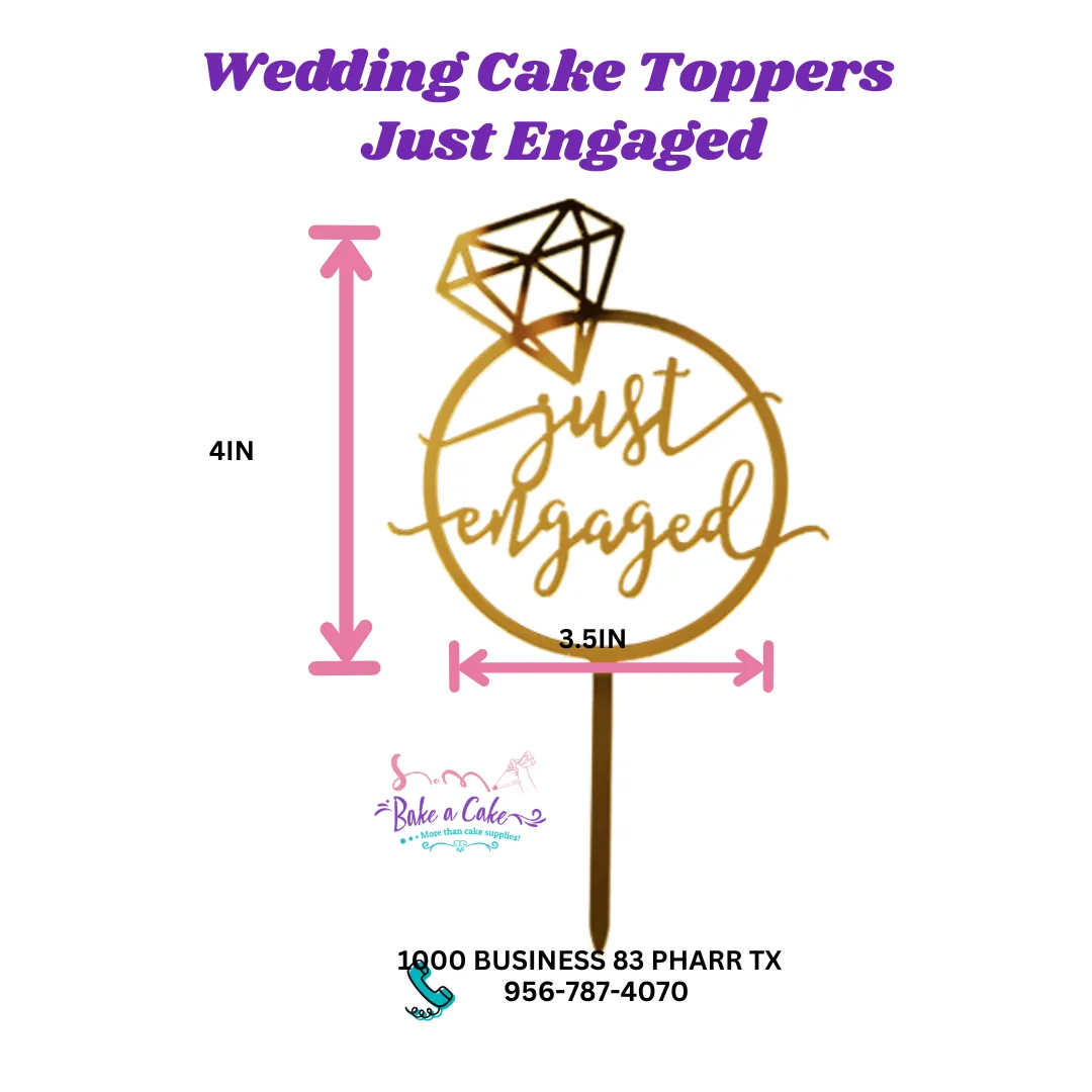 Gold "Just Engaged" Acrylic Cake Topper