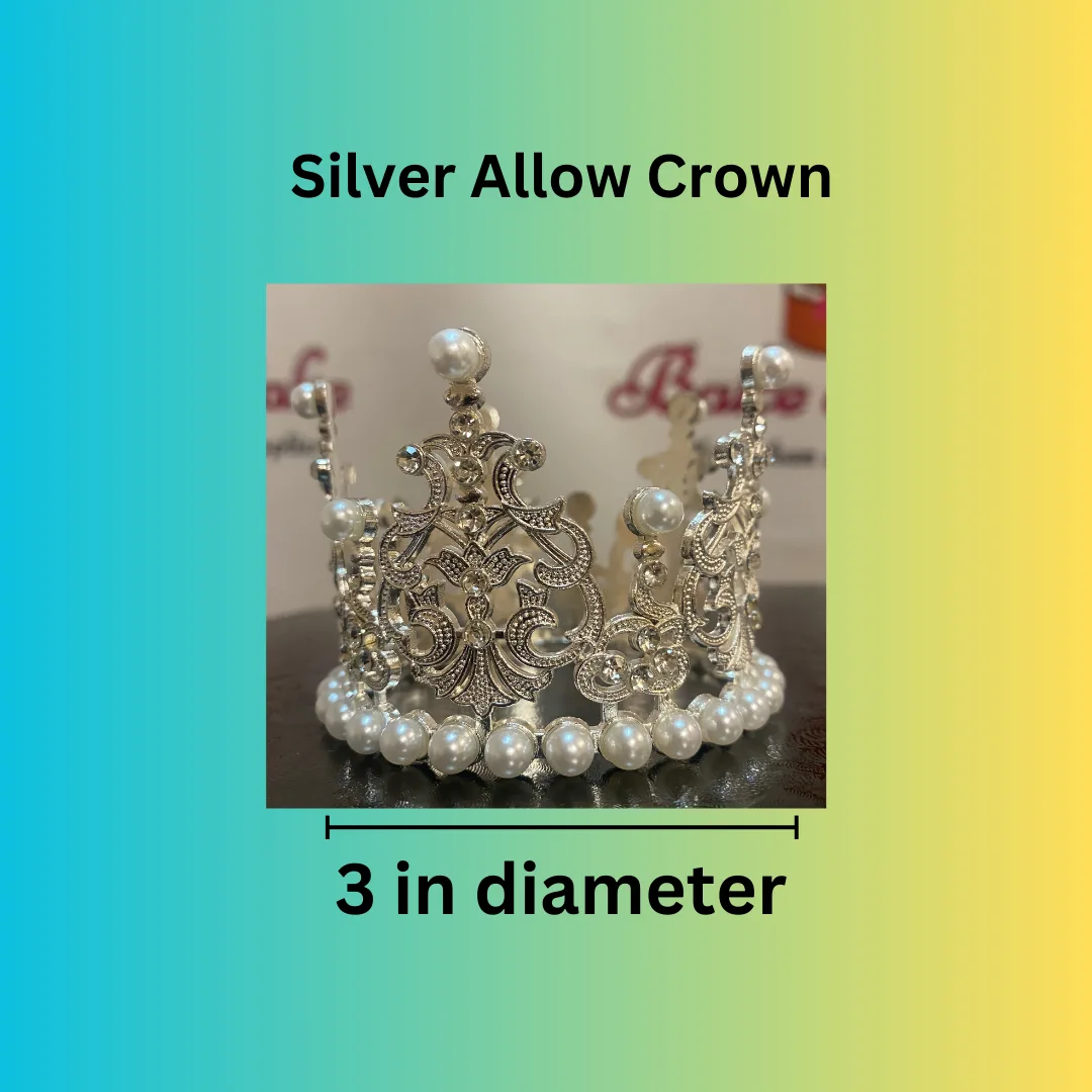 Silver Alloy Crown Cake Topper – 3” Diameter with White Faux Pearls