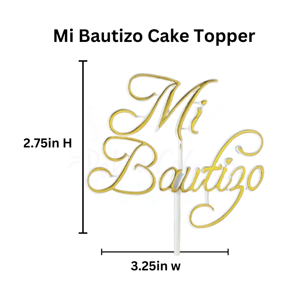 Mi Bautizo Cake Topper – Gold & White Baptism Decoration (Sold by Dozen)