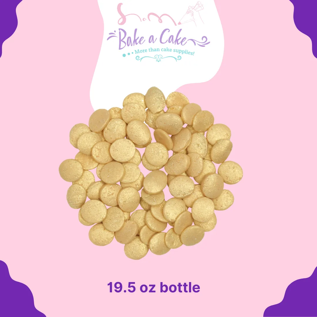 Gold Confetti Sugar Quins Sprinkles – 19.5 oz Bottle